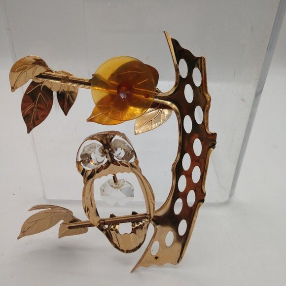 Vintage Mid Century Metal Owl 3D Window - Frig Art Gold Tone Wall Hang Brass - Picture 7 of 7